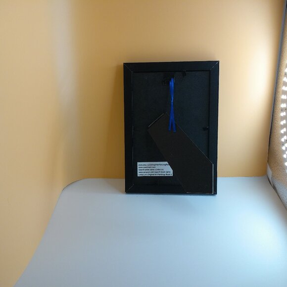 Sun Set Giraffe 4"x6" within a new black wood Frame, Africa, trees, natural - Picture 6 of 6